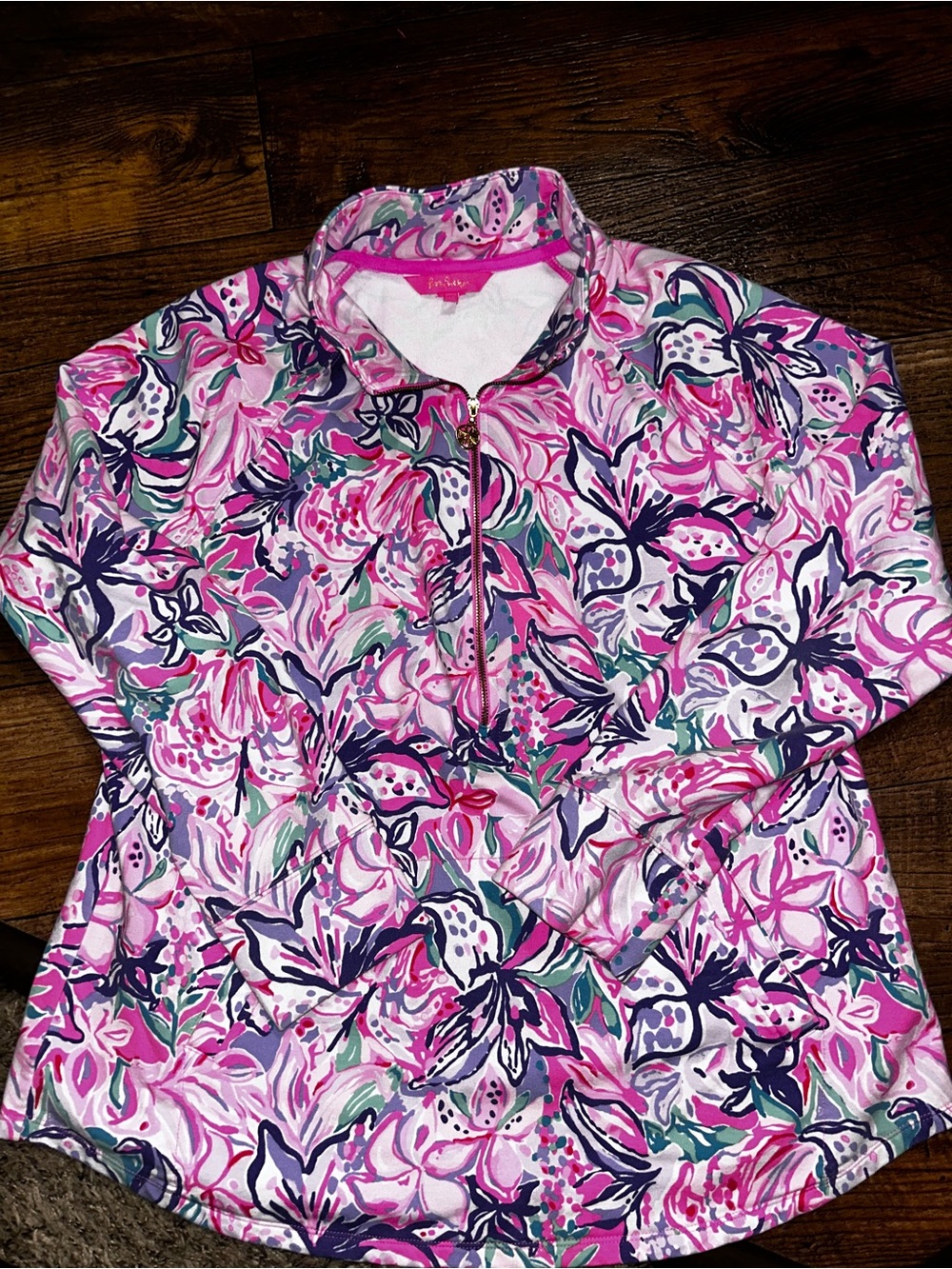 Lilly Pulitzer Pink Multi Floral Half-Zip Top